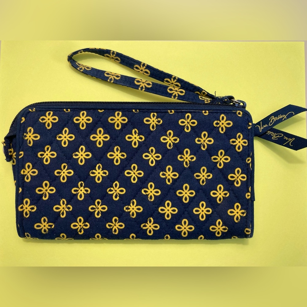 Vera Bradley Navy and Yellow Patterned Wristlet